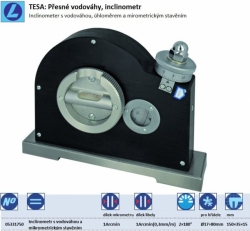 TESA: Inclinometer s vodováhou, úhloměrem a mirometrickým stavěním