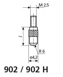 Sférický měřicí dotek , Tvrdokov, l = 20 mm, r = 6 mm	902 H