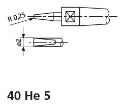 Měřicí doteky, měřicí břity (R 0.25 × 2 mm ) 40 He 5