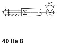 Měřicí doteky, osazené (ø2 mm) s V drážkou 40 He 8