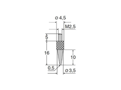 Měřicí dotek: Hrot, poloměr 0,5 mm x 10 mm