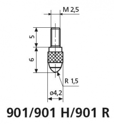 Standardní měřicí dotek, Tvrdokov, r = 1,5 mm 901 H