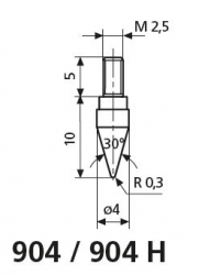 Hrotový měřicí dotek, Tvrdokov, r = 0.3 mm, 904 H