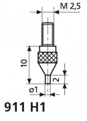 Kolíkový měřicí doteky, Tvrdokov, l = 2 mm, průměr 1 mm 911 H1
