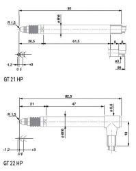 Indukčnostní snímače délky Tesa: GT 21 HP / GT 22 HP - Rozměry