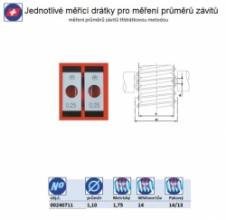 Měřící drátky, měření průměrů zívitů: Jednotlivě, Průměr drátků 1,10mm