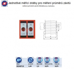 Měřící drátky, měření průměrů zívitů: Jednotlivě, Průměr drátků 1,65mm