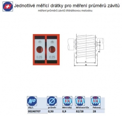 Měřící drátky, měření průměrů zívitů: Jednotlivě, Průměr drátků 0,53mm