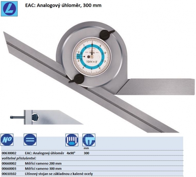 EAC: Analogový úhloměr, rozměr 300mm