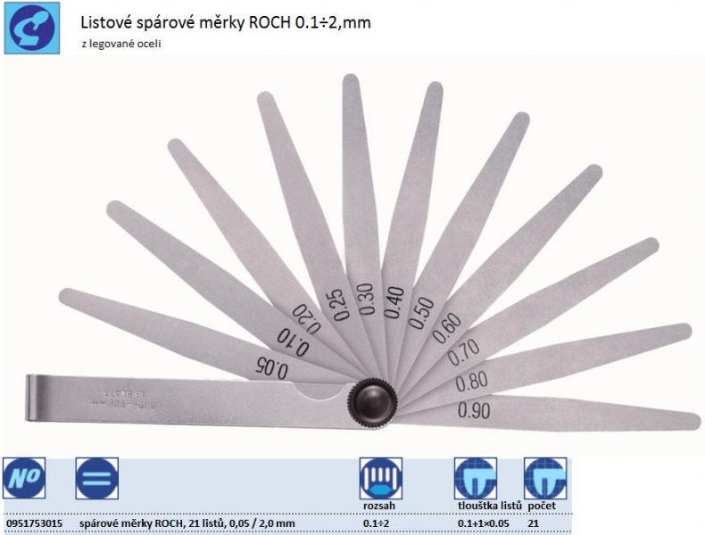 Listové spárové měrky ROCH, rozsah mm 0.1÷2